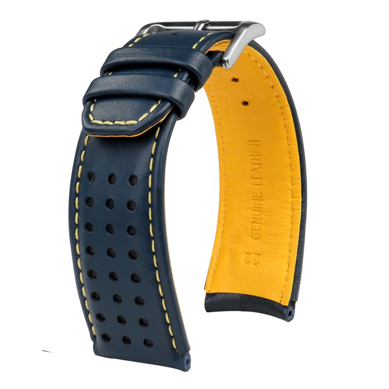 22mm 23mm Blue color Genuine Leather Watchband Strap Men's Watchband For Citizen AT8020-54L/JY8078 with folding buckle bracelet