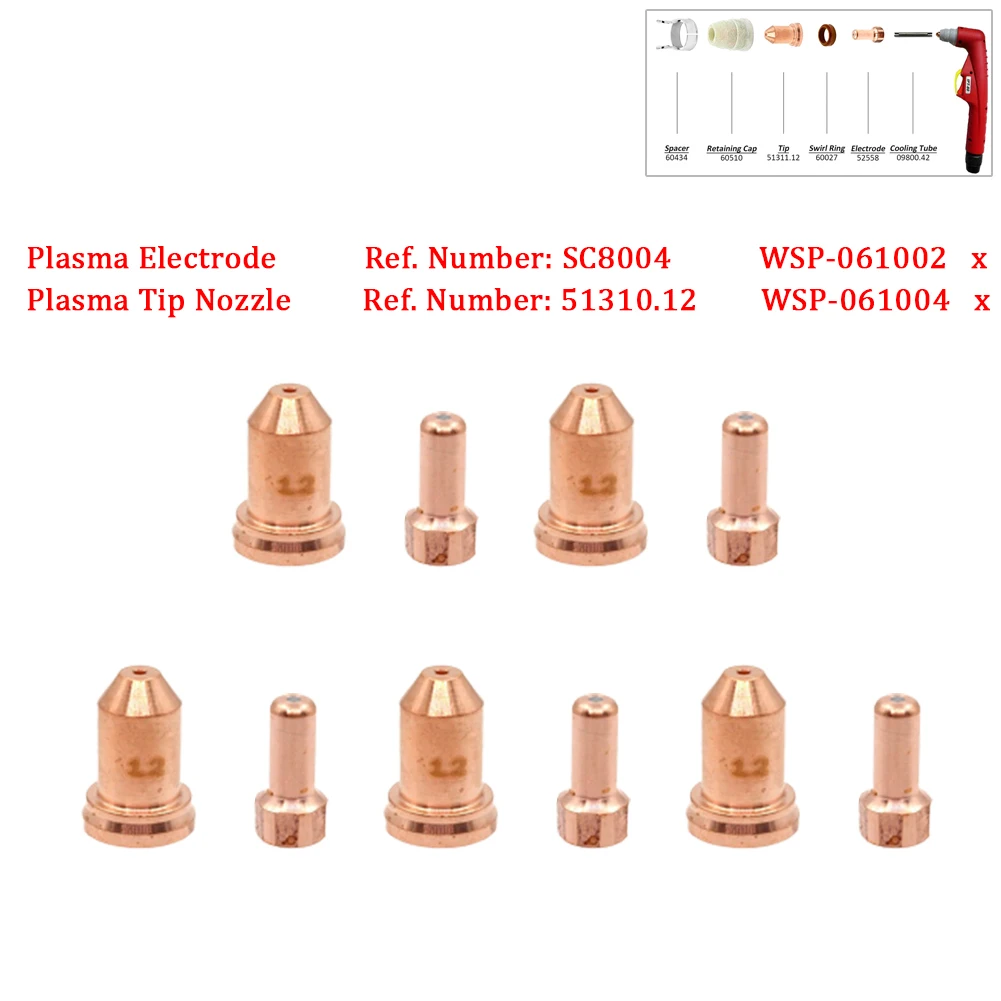 

10 шт. SC8004 51310,12 SC80 электроды плазменфонарь WSP-061002 Noozle WSP-061004 сварочные расходные материалы для Unimig Razor Cut 45