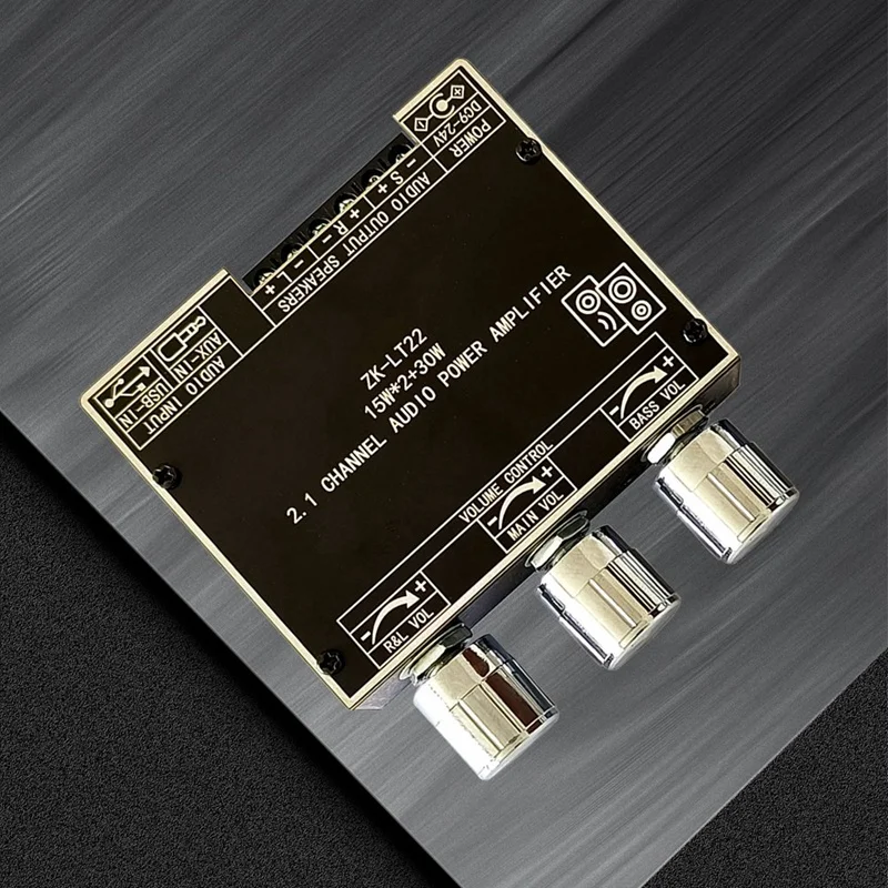 ZK-LT22 5 1 Bluetooth Плата усилителя мощности двойная 15 Вт 2 канальная с сабвуфером 30 для