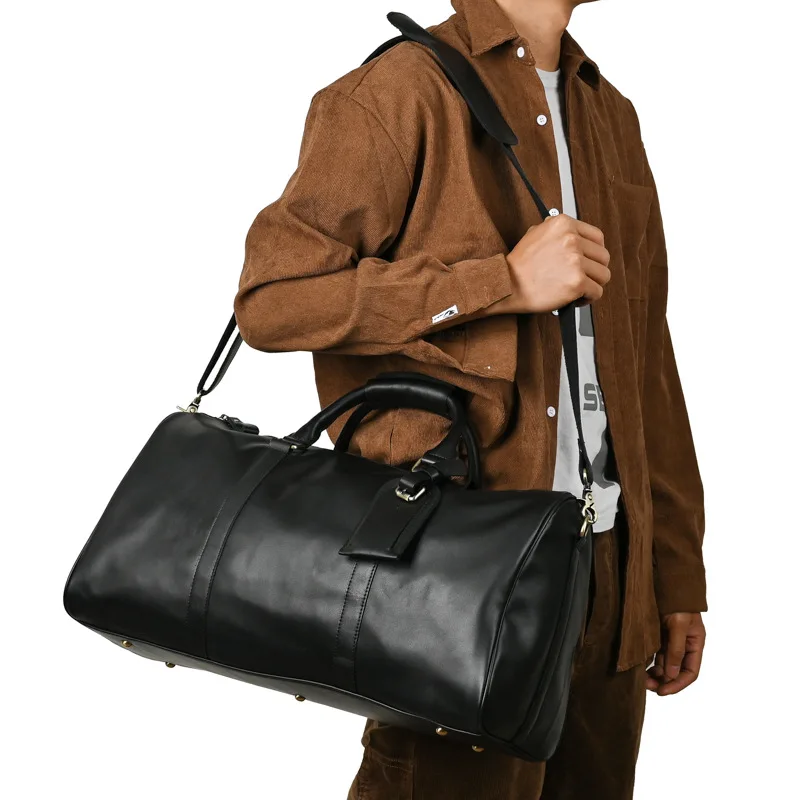 Nesitu Highend Large Capacity Big Black Genuine Leather Business Trip Men Travel Bags Shoulder Messenger gym Duffle Bag M003-2