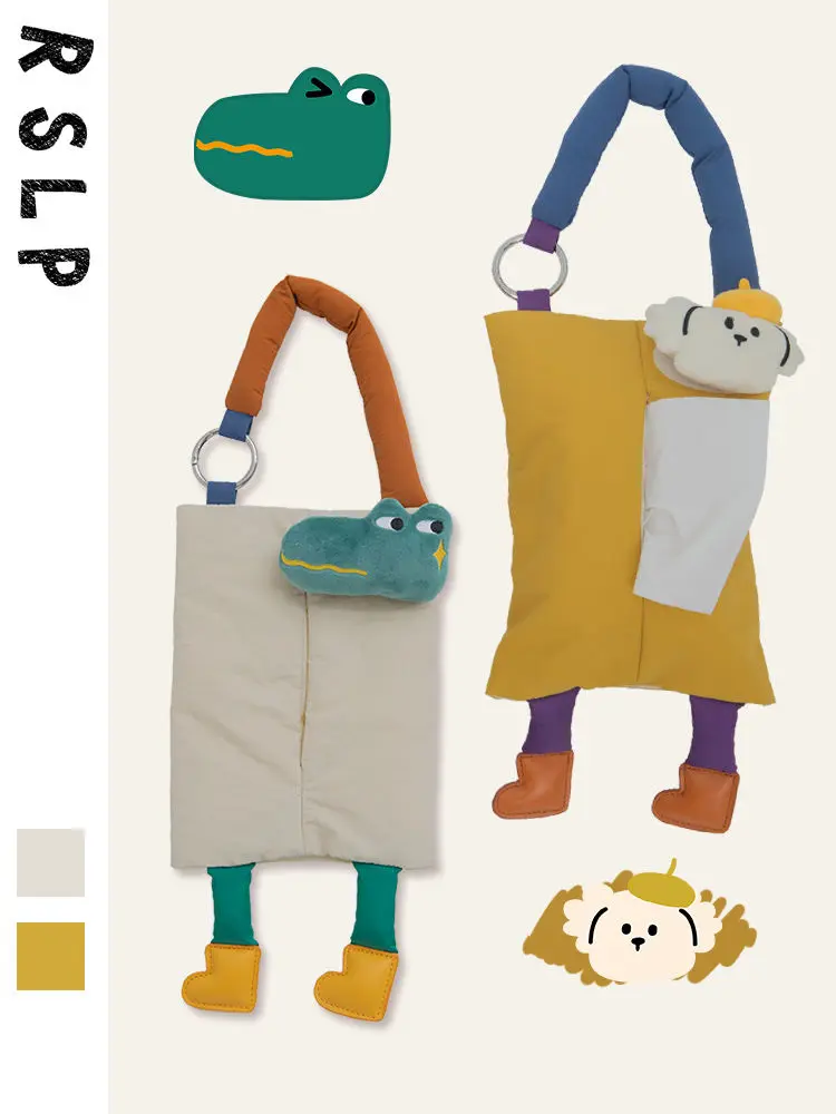 

New High-end Hanging Car Tissue Paper Storage Bag Box Cover Creative Cute Doll Decorative Armrest Box Car Accessories Interior