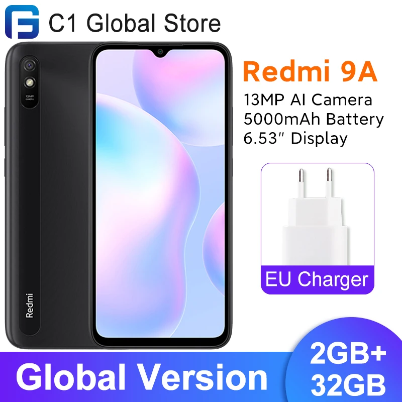 Global Version Xiaomi Redmi 9A 2GB 32GB Smartphone MTK Helio G25 Octa Core 6.53" Display 13MP AI Camera 5000mAh Redmi 9 A