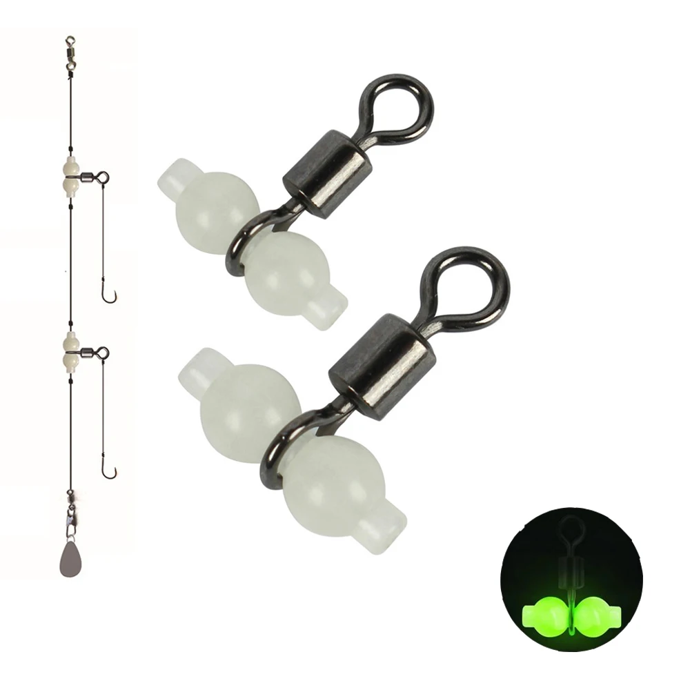 

10Pcs/set Luminous Fishing Swivels Connector Rolling Barrel 3 Way Fluorescent Beads Connector Fishing Hook Lure Line Tackle Tool