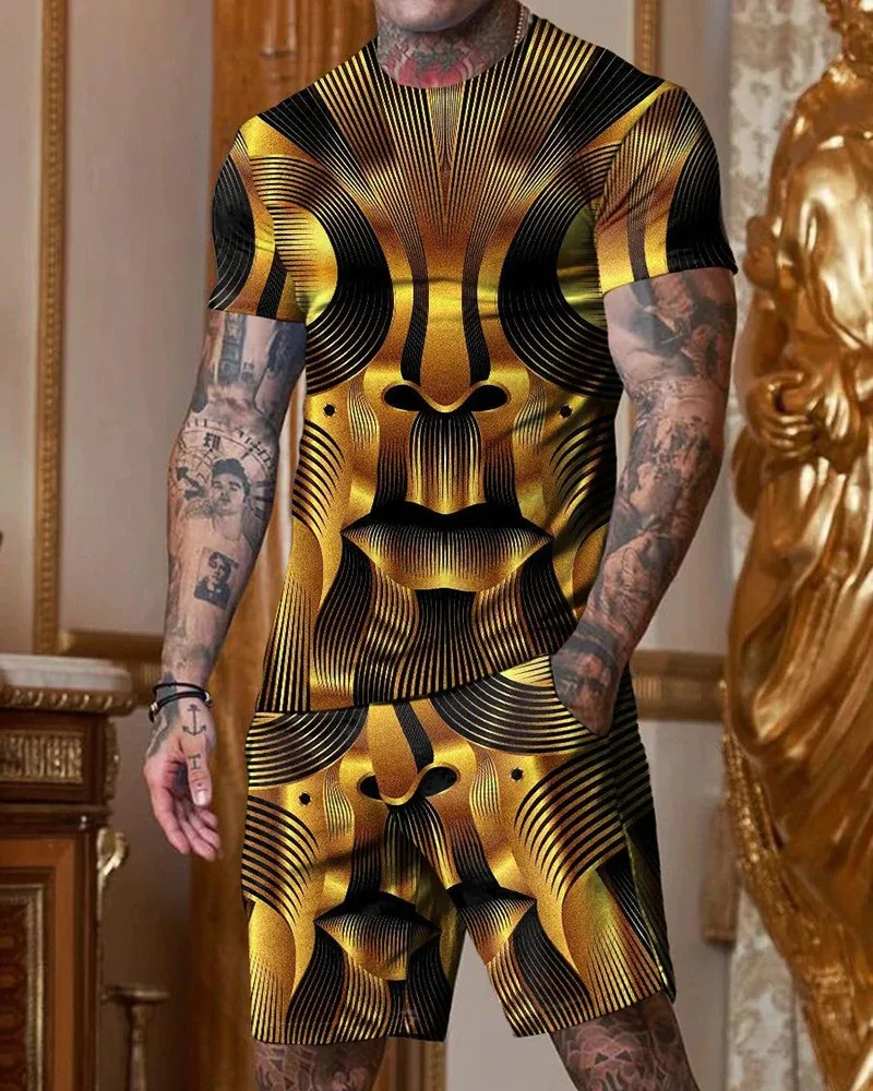 Summer Outfits Men's T-shirt 2 Piece Set 3D Print Casual Suit Retro Shorts Sets Tracksuit Fashion Streetwear Jogging Clothes