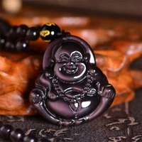hot selling natural hand carve colored obsidian big belly maitreya buddha necklace pendant fashion jewelry men women luck gifts