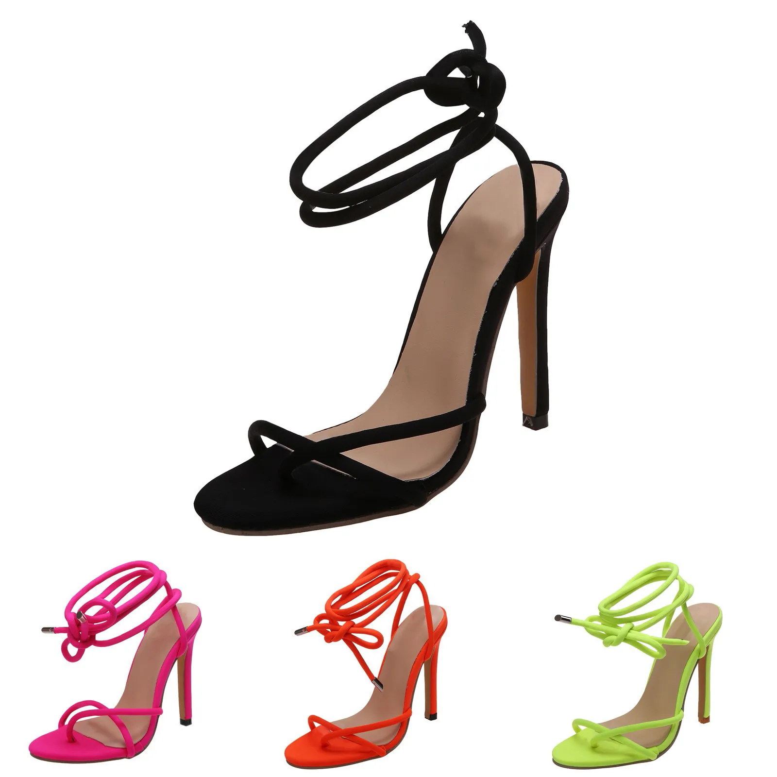 Сандалии женские из флока удобная обувь на тонком высоком каблуке дышащие