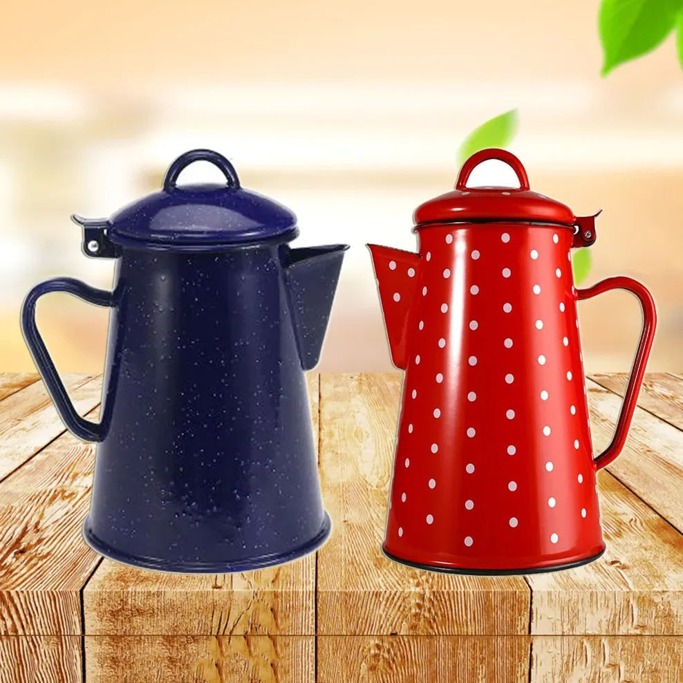 

1.2L/1.8L Enamel Coffee Pot With Handle Large Capacity Cold Kettle Hand Coffee Maker Geometric Flower Starry Sky Enamel Hand Pot
