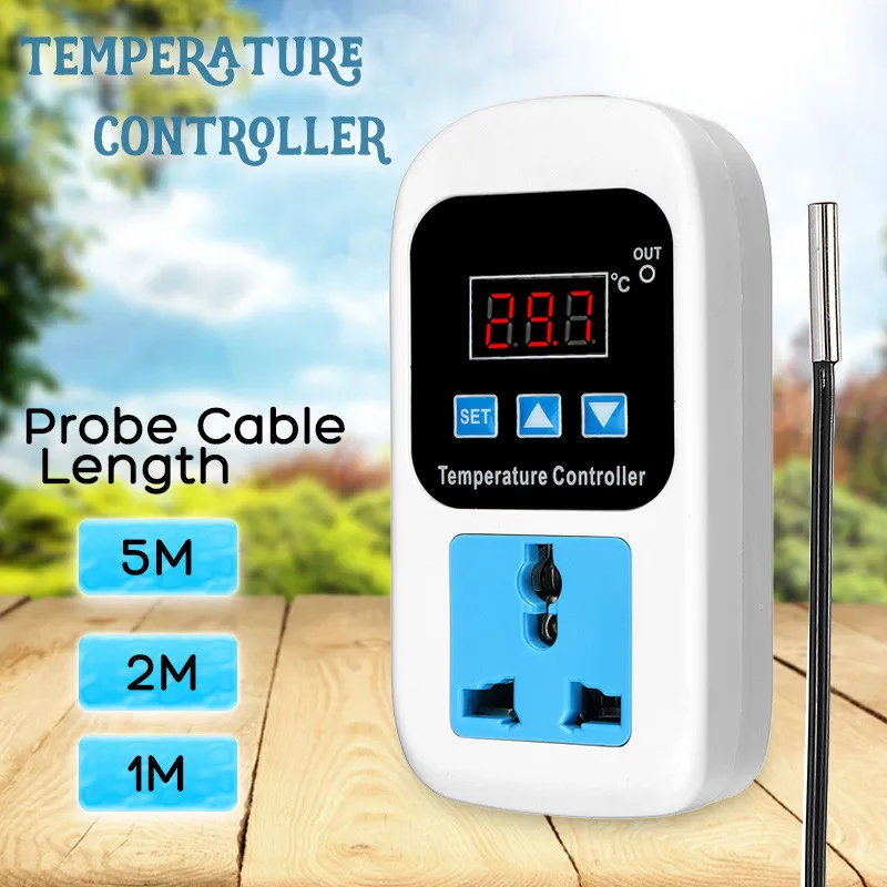 

AC 110-220V Digital Thermostat Regulator Temperature Controller Microcomputer Socket EU Plug 1/2/5m Outlet -50~110C + NTC Sensor