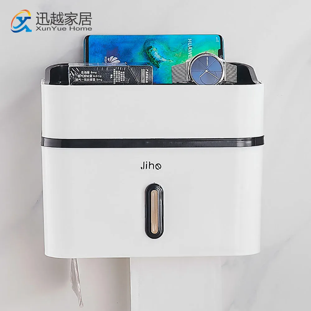 

Белый пластиковый держатель для бумаги без перфорации с полкой для телефона, настенный держатель для туалетной бумаги, коробка для салфето...