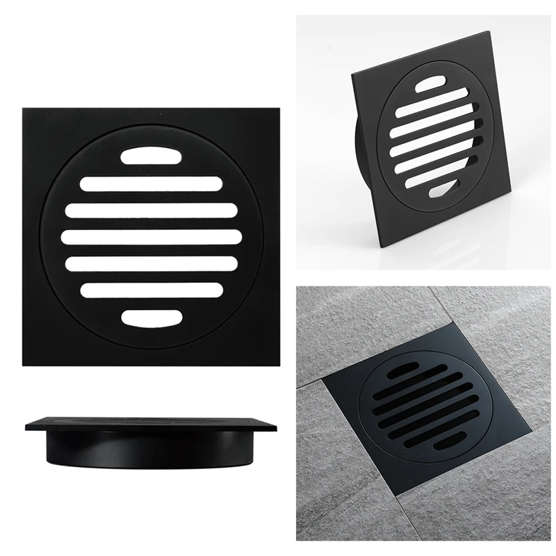 

Bathroom Square Shower Drain Copper Floor Drain Trap Waste Grate Round Cover Hair Strainer
