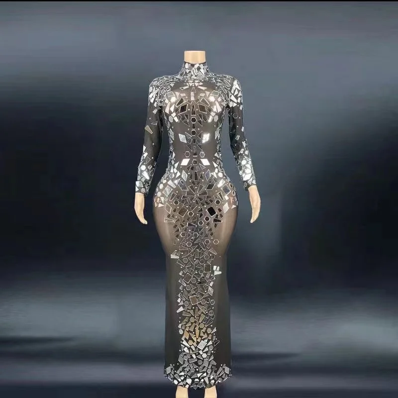 

Q316 Sequins Mirrors Host Nightclub Rave Jumpsuit Music Festival Singer Party Perform Model Celebration Modern Fashion Future Dj