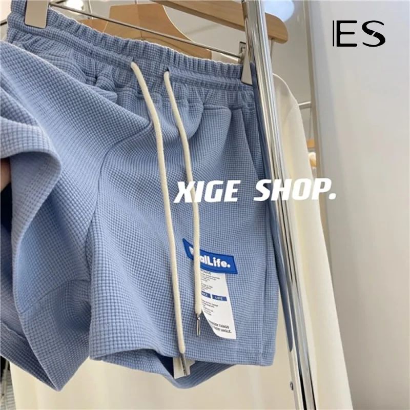 

ES Waffel Shorts Damen Sommer lose Freizeithose in trendige Sporthose Slim Pants