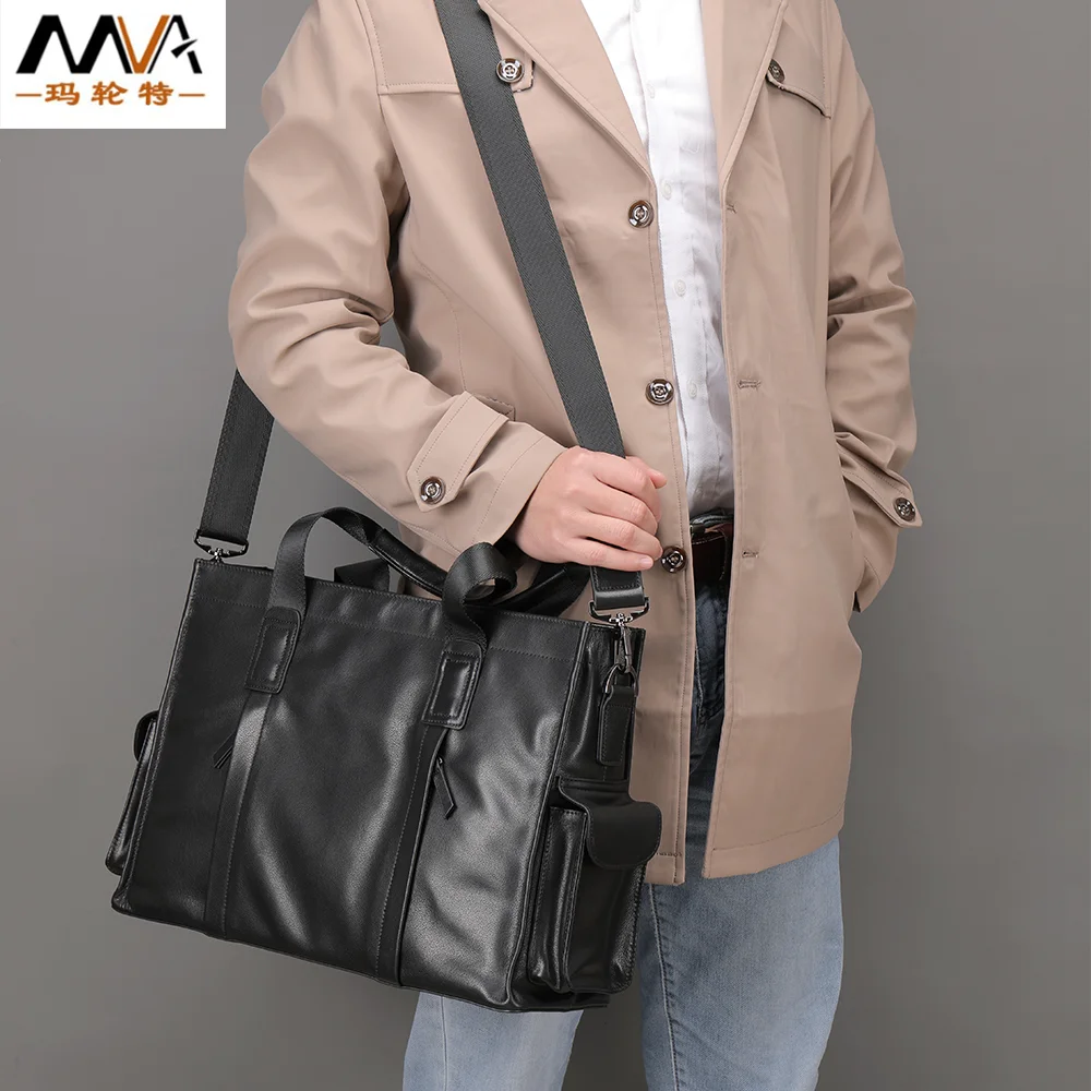 Large Capacity genuine leather Men handbag  First layer cowhide horizontal Laptop Briefcase bag  Business Leisure shoulder bag