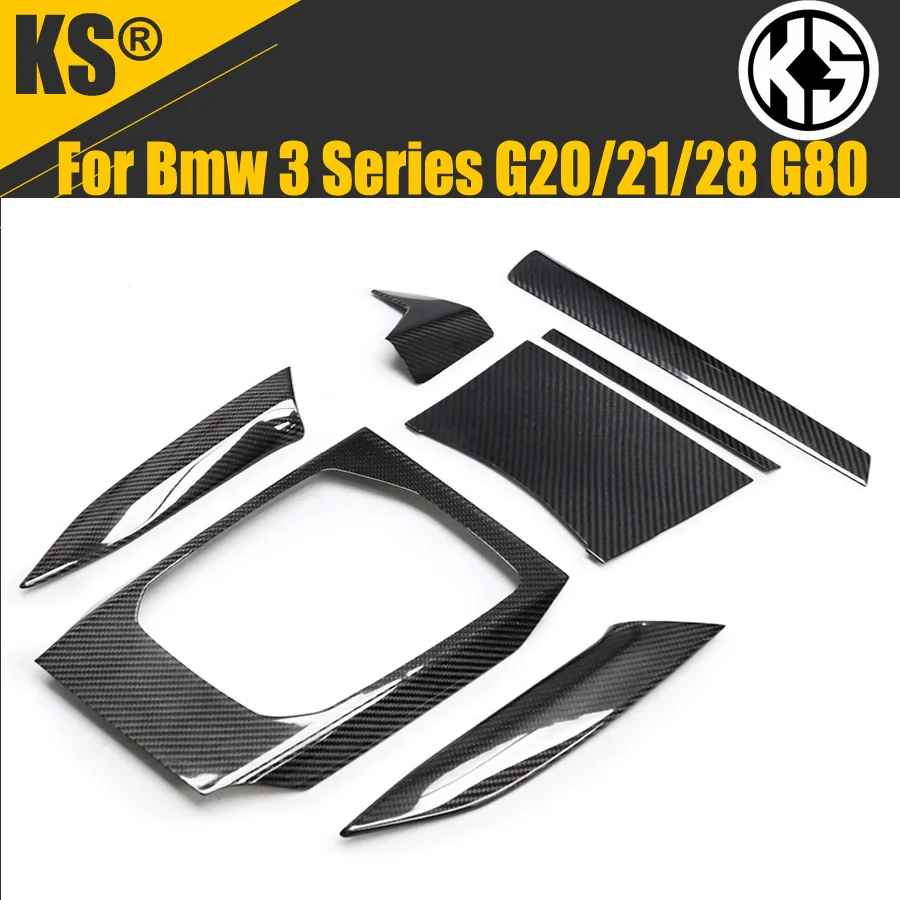 

7PCS Dry carbon fiber Car central control black stickers interior covers for BMW 3 series G20 G21 G28 G80 320/330 430 425i 3GT