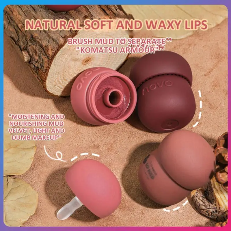 

4 Colors Natural Cheek Lip Tint Mushroom Lip Tint Mud Soft Smooth Lip Mud Face Blush Velvet Matte Lipstick Lips Makeup