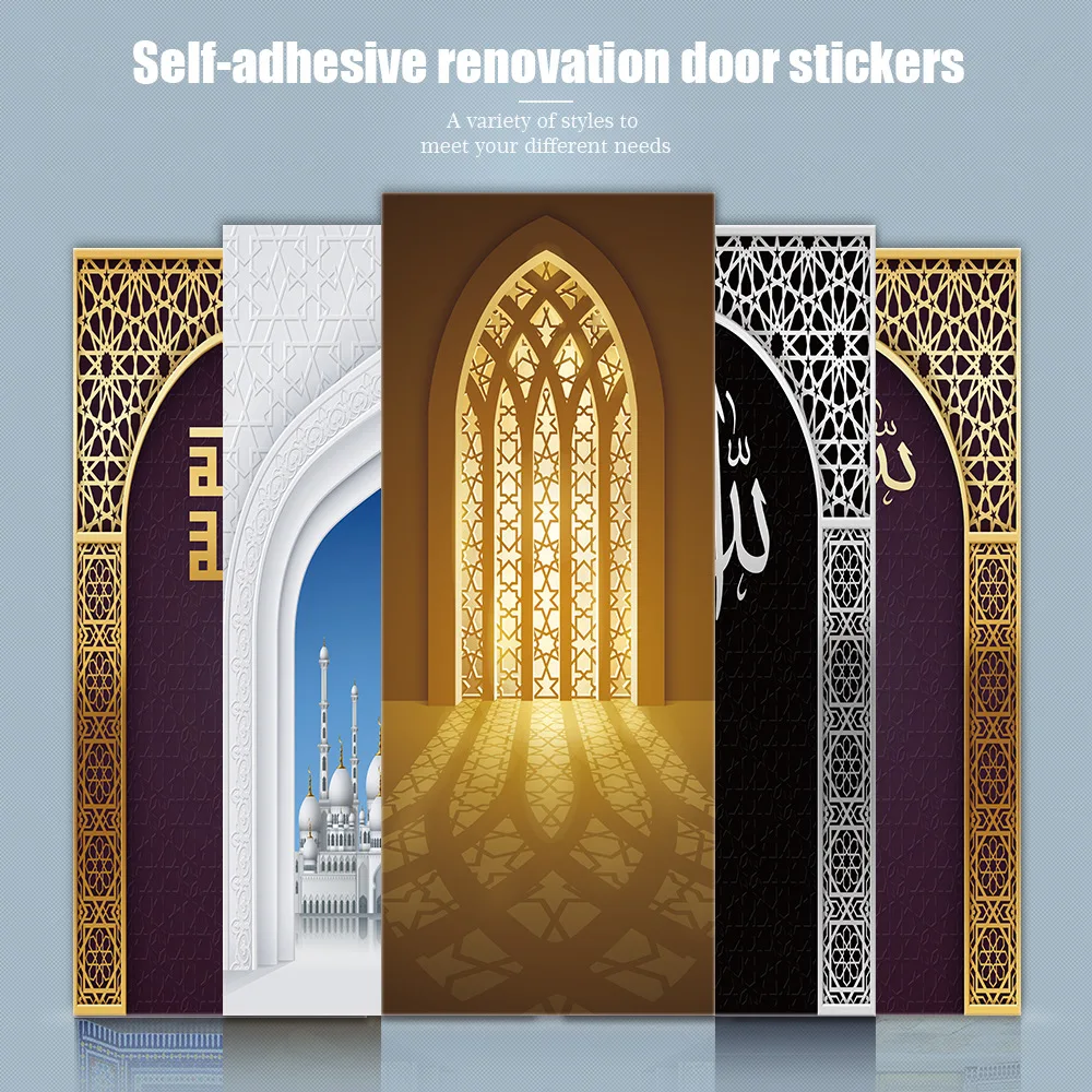 

Muslim Religion 3D Door Stickers Self Adhesive Waterproof Bedroom Door Poster Decoration Removable Home Room Sticker Mural Art