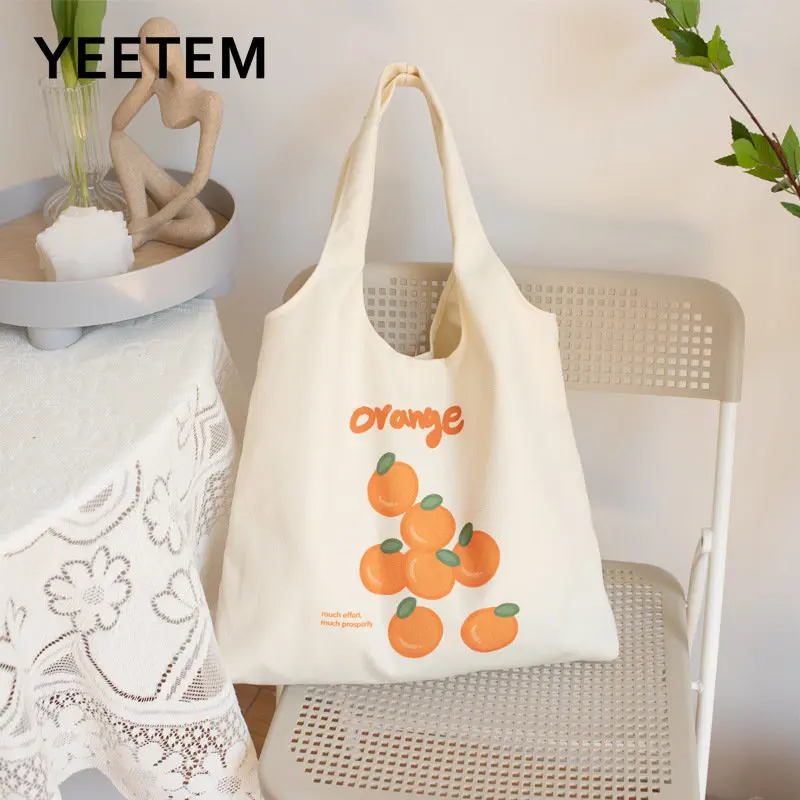 

Summer Fruit Shoulder Bag Lovely Fruit Printed Vest Handbag Student Large Capacity Art Orange Strawberry Female Shoulder Bag