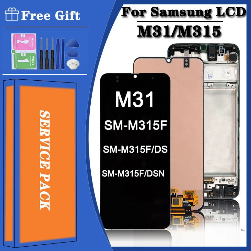 Новый оригинальный 6,4 'AMOLED для Samsung Galaxy M31 LCD M315 M315F, ЖК-дисплей, сенсорный экран, дигитайзер в сборе + ServicePack