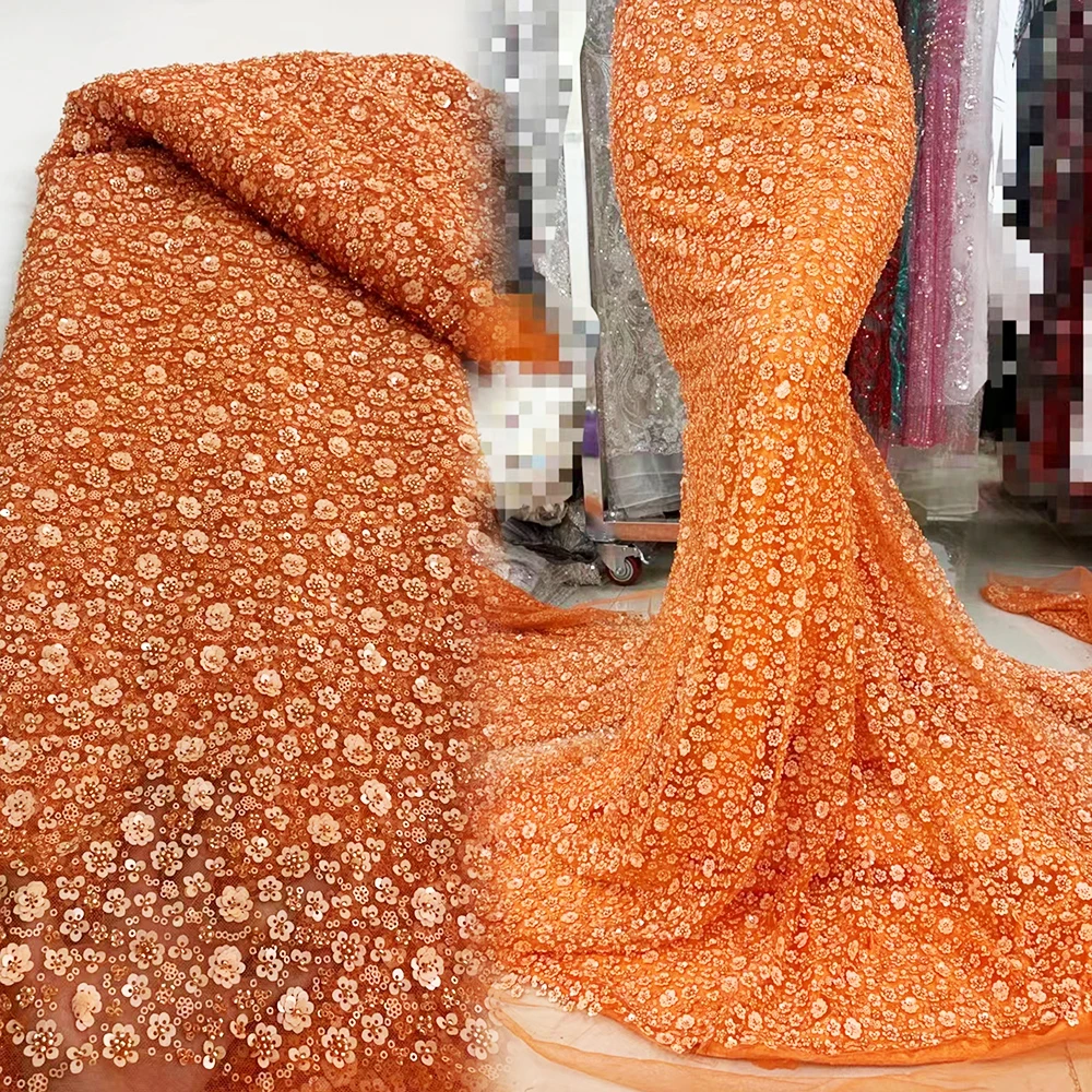 

Tim African Nigerian Wedding Embroidery French 3D Sequins Lace Fabric 2023 High Quality Luxury Beaded Lace Mesh Tulle Materials