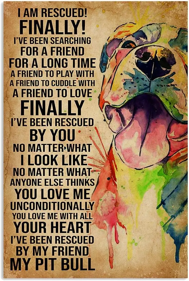 Собака Ptbull My Frend m Rescued Fnlly Плакат Gfts для мужчин и женщин Vntge Metl Tn Sgns Plque Wll Decor Br