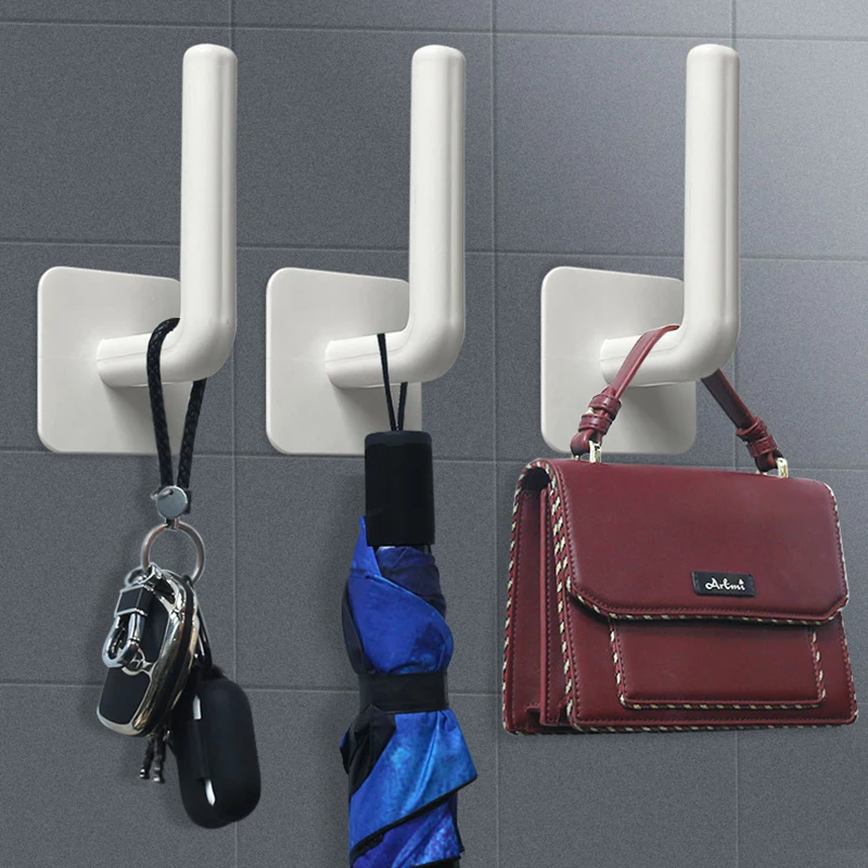 

2 Pcs L-Shape Punch-Free Hook Wall Mounted Multi Function Clothes Hats Towels Hanger Kitchen Rack Roll Bathroom Paper Holder