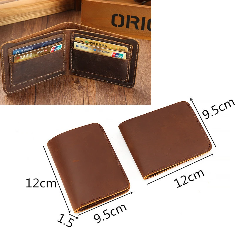 Top Grain Leather Wallet for Men Women Bifold Vintage Crazy Horse Leather Cards Holder Slim Front Pocket Wallet Short Purse