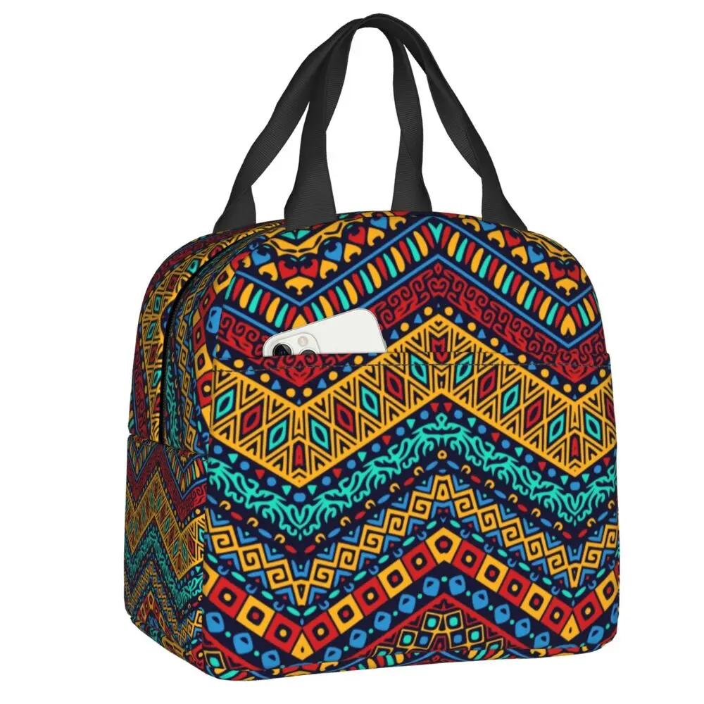 

Colorful African Tribal Pattern Thermal Insulated Lunch Bags Women Africa Ankara Lunch Tote for Outdoor Camping Storage Food Box