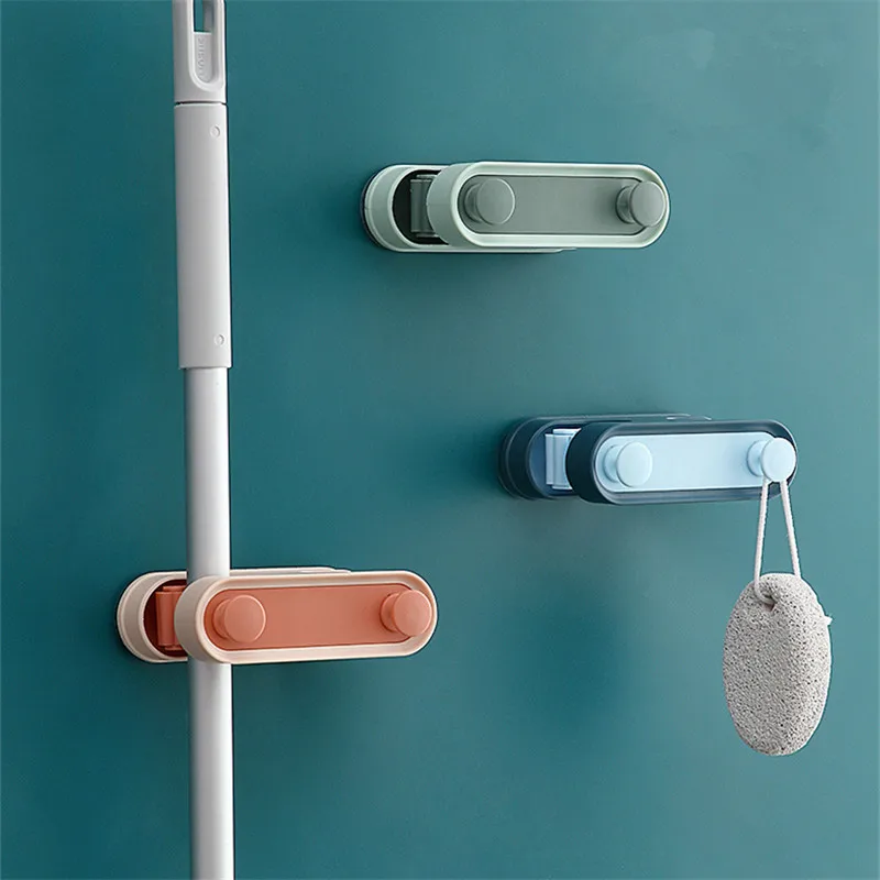 

Kitchen Bathroom Mop Holder Mop Clip Double Buckle Mop Hook Seamless Mop Rack Hanging Rag Plastic Broom Clip Wall Hanging
