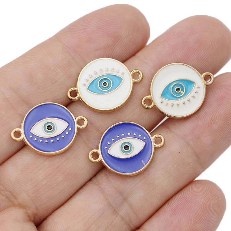 

5Pcs Gold Plated Enamel Evil Eye Charm Connector for Jewelry Making Bracelet Accessories DIY Craft 18x10mm