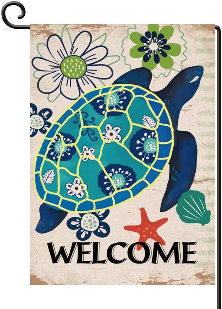 

Welcome Summer Turtle Beach Garden Flag, Double Sided Spring Home Yard Decorations Rustic Tropical Ocean House Yard Flags Summer