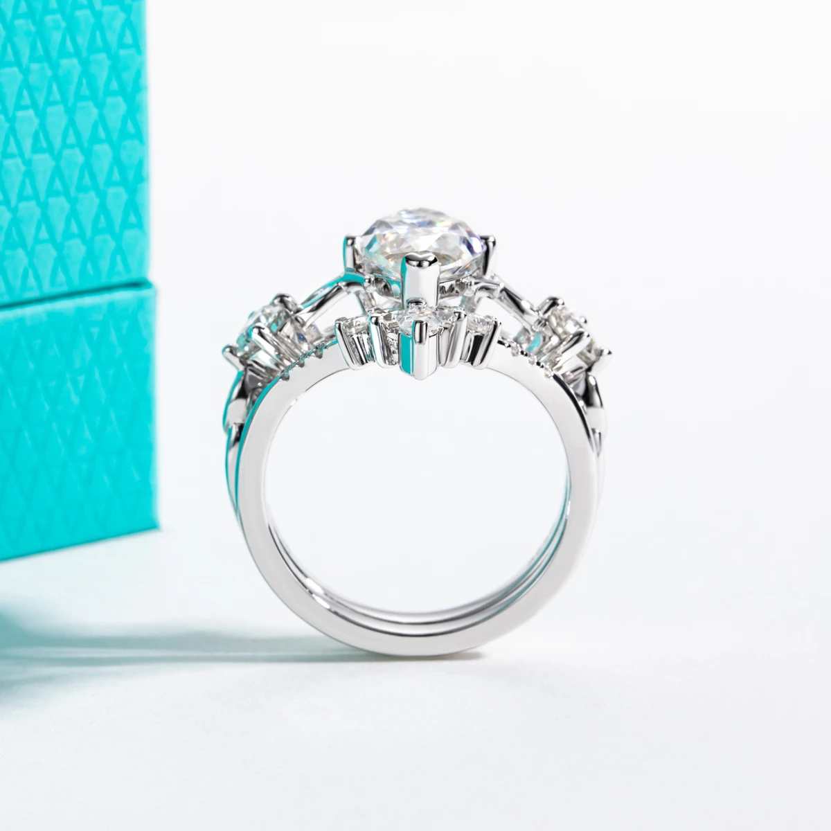 Фото rupaJewel 3ct Marquise Cut D Цвет Муассанит Обручальные Кольца 18 К Позолота Стерлингового Серебра 925 Корона Набор Свадебных Колец Для Девочек №5