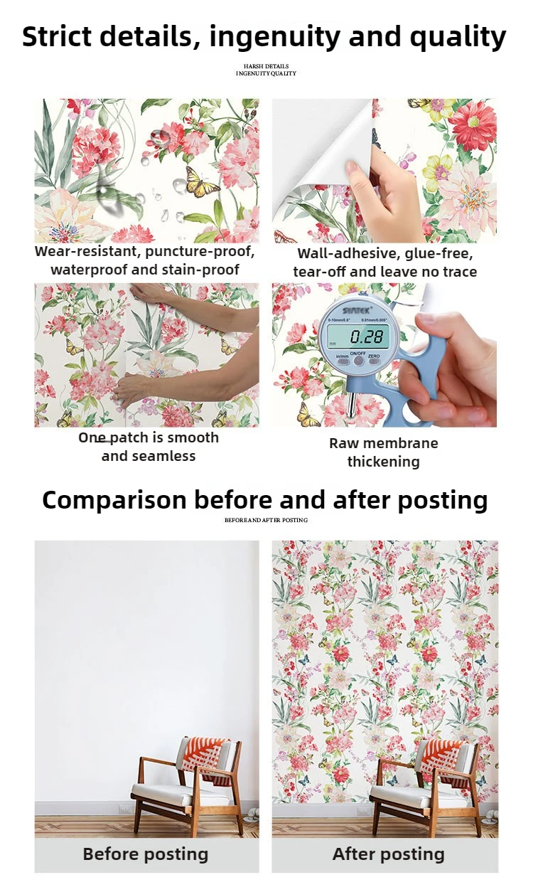 Фото Самоклеящиеся обои в готическом стиле с цветочным принтом, водостойкий винил для гостиной, спальни, акцентные стены, домашний декор стен №3