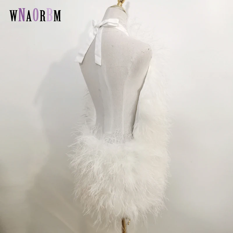 New 100% natural ostrich hair skirt Length 70 cm Backless design sexy women's  real ostrich fur Dress bra Real fur coat enlarge