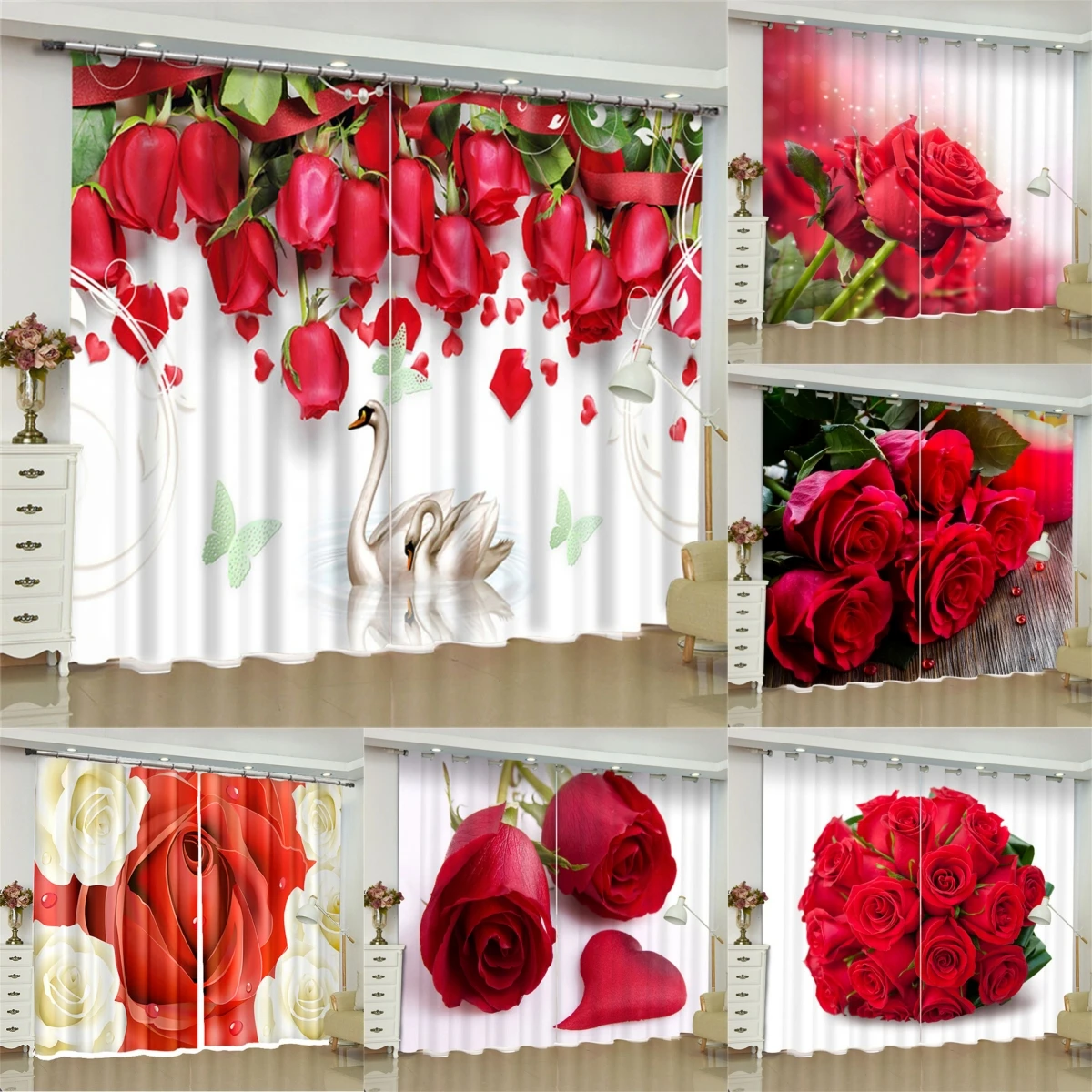 

Романтичные красные розы Роскошные 65% затемняющие оконные шторы для спальни гостиной ванной комнаты Kicthen дверной шкаф на продажу 2 панели