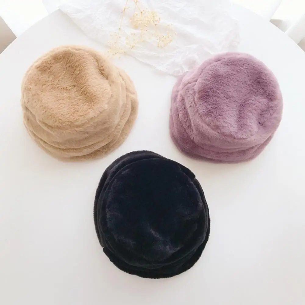

Stylish Children Hat Furry Autumn Winter Short Brim Plush Fisherman Cap Thickened Fisherman Cap for Outdoor