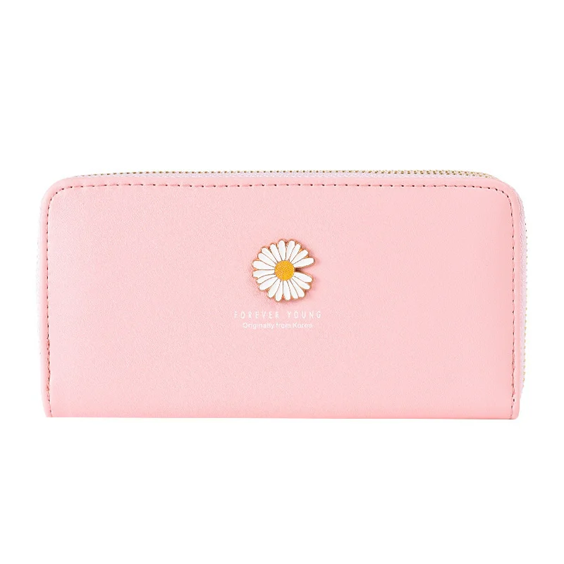 Wallet Korean women's long large capacity hand bag small daisy double zipper simple mobile phone bag