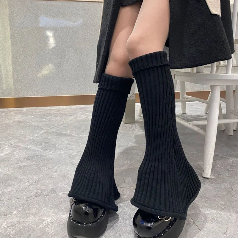 Harajuku Cute Flared Knitted Leg Warmers Novel Girls Kawaii White Winter Loose Foot Cover Knee High Lolita Leg Warmer Socks
