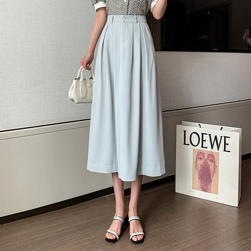

Black solid color chiffon skirts for women 2022 spring autumn office lady clothing Korean fashion A-line mid-calf empire dress