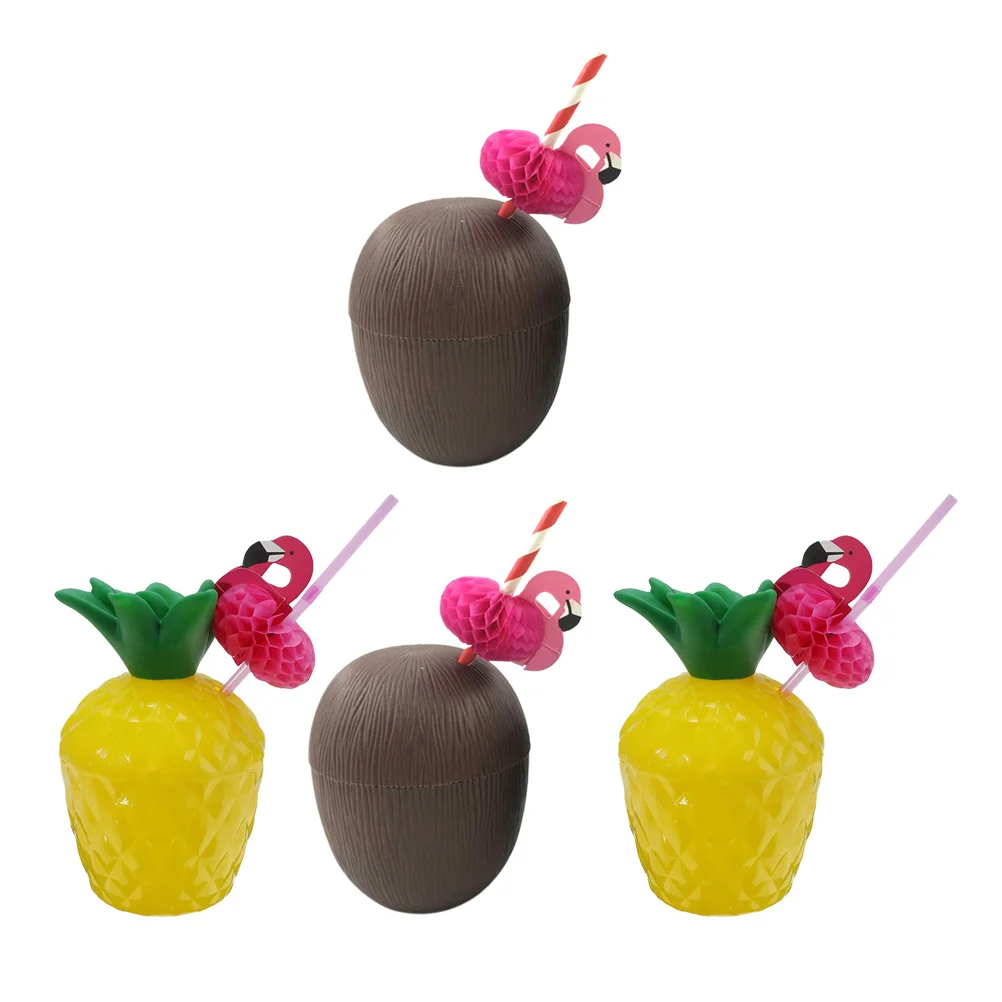 

Cups Party Pineapple Hawaiian Luau Tropical Strawscupbeach Decoration Hawaii Decorations Cocktaildrink Supplies Drinking Tiki