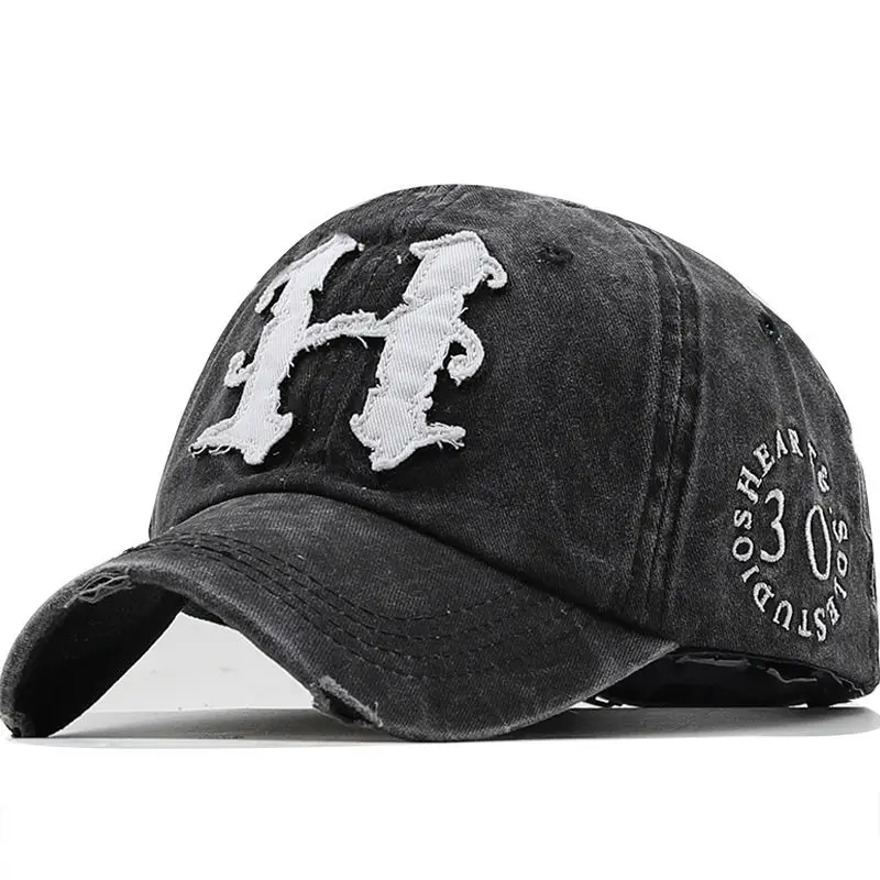 

Feeddi Washed Cotton New H Embroidered Baseball Cap Washed Distressed Peaked Cap Outdoor Sun Hat Wholesale