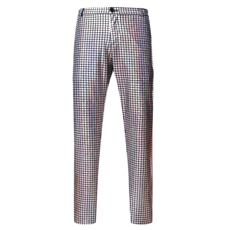 

Mens Dancer Stage Singers Pants Silver Plaid Sequin Trousers Men Nightclub Disco Festival Christmas Party Pants Costume Homme