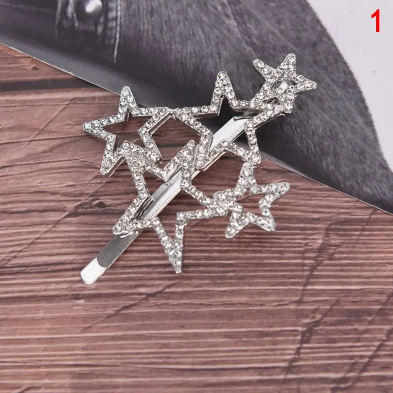 

Hot 2019 Cute Elegant Rhoudium Star Pentagram Hairpin Fashion Pentagram Hair Clip For Women Girl Boho Pin