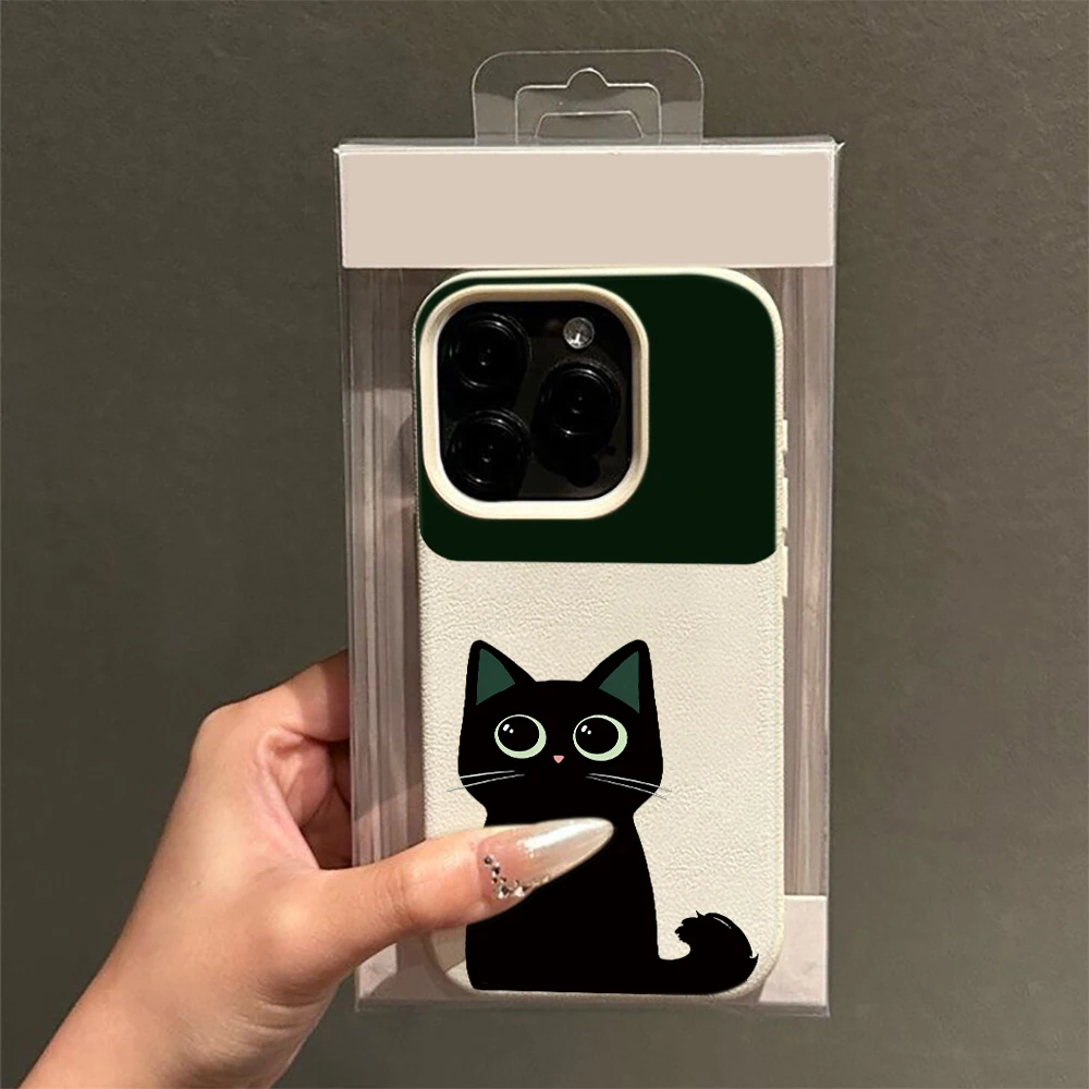 Фото Милый чехол для iPhone 11 12 13 14 15 16 17 Pro Max Plus Air с рисунком черной кошки, креативный дизайн, мягкий чехол из поликарбоната №1