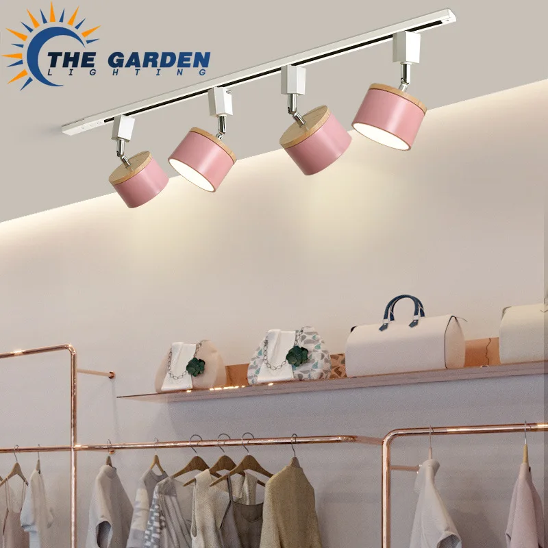 

Modern Wood LED Track Light Adjusted Rail Track Spotlights Decor Shop Wall Exhibition Background Light Fixture for Living Room