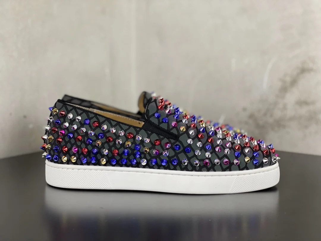 

Luxury Men's Shoes, Red Bottom Shoes Leather Low Top Rivet Men's Shoes Casual Shoes Couple Shoes Casual Sneakers