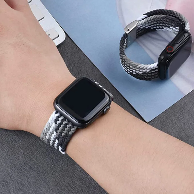 Braided Solo Loop For Apple watch band 8 7 44mm 40mm 49mm 45mm 41mm Elastic Nylon belt bracelet iWatch series 6 5 se ultra strap