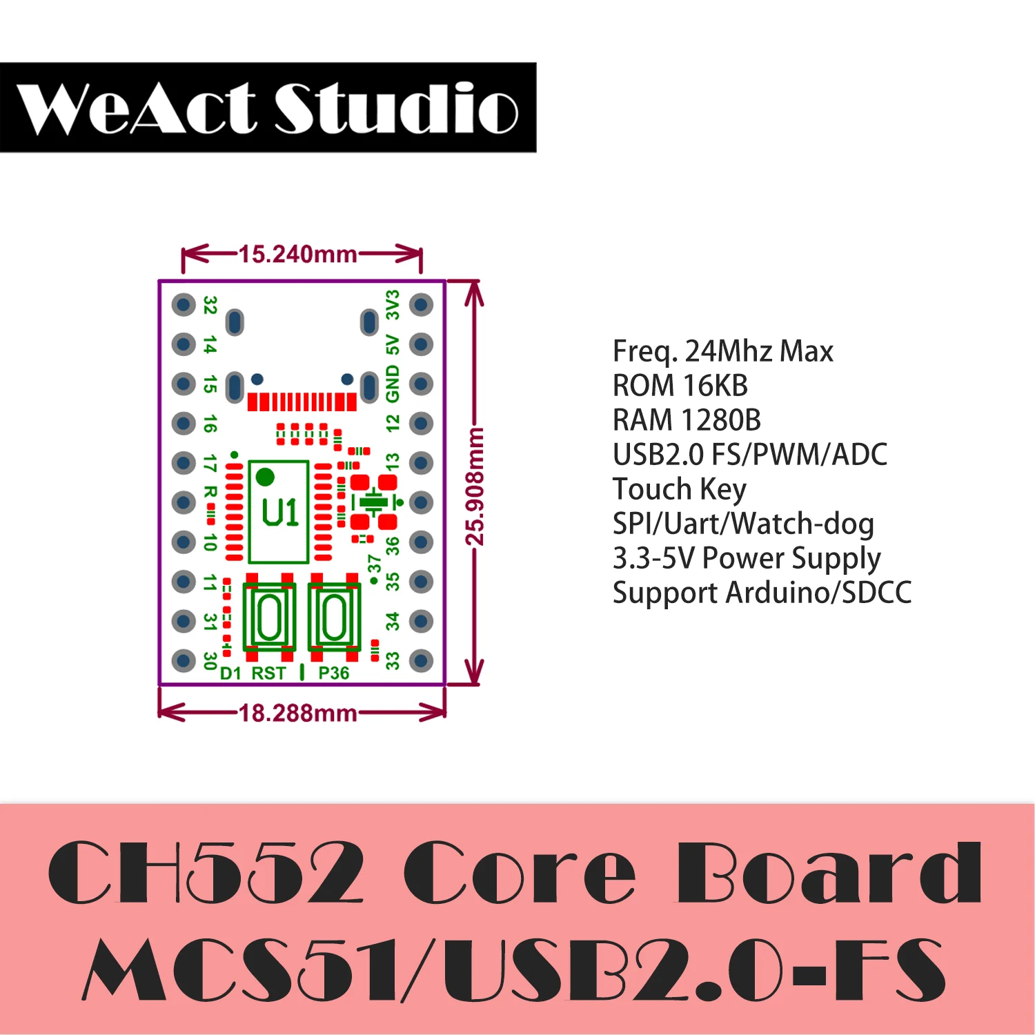 WeAct CH552 мини-материнская плата обучение развитию WCH MCS51 Arduino DIP20 TSSOP20 - купить по