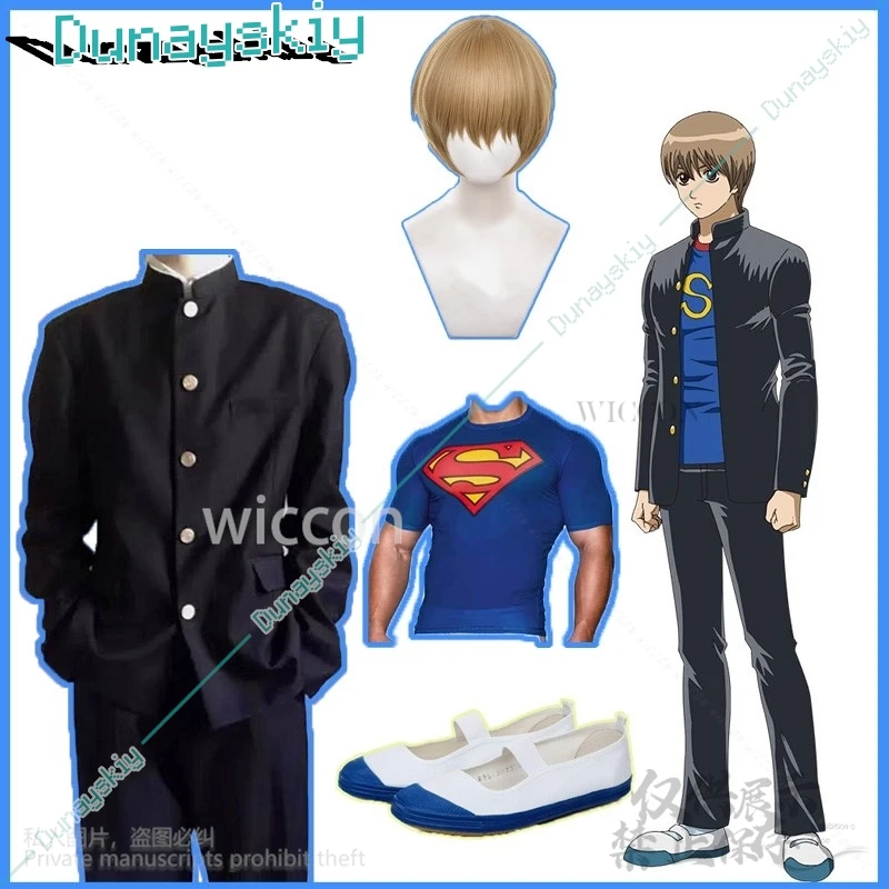 Okita Sougo Косплей Новый Аниме GinpachiSensei Костюм DK Школьная Форма Парики Обувь Хэллоуин