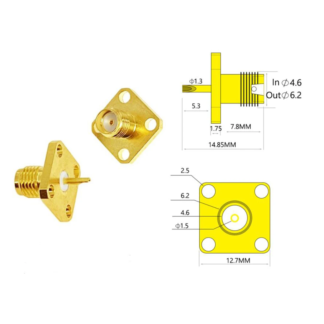 

1pc SMA Female Jack RF Coax Connector 4-Hole Panel Mount Flange With Solder Cup Welding Goldplated NEW Wholesale