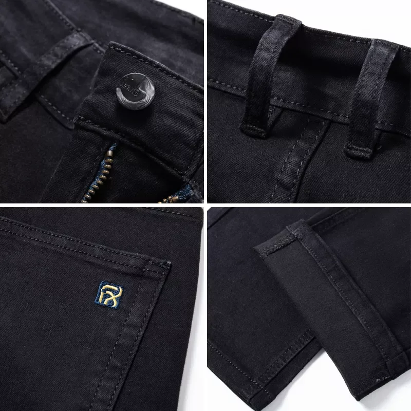 2022New Style Autumn and Winter Men's Plain Black Straight-leg Jeans Business Fashion Stretch Loose Denim Pants Male Brand